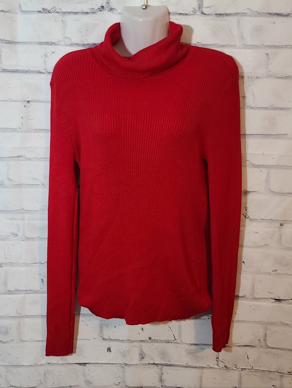 Time and Tru Womens Red Ribbed Knit Turtleneck Long Sleeve Pullover Sweater M